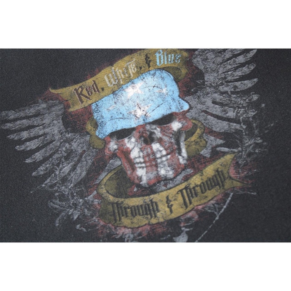 Gildan Vintage Y2K Black Skull American Flag Graphic Tee Mens XL Biker T-Shirt - Picture 6 of 6